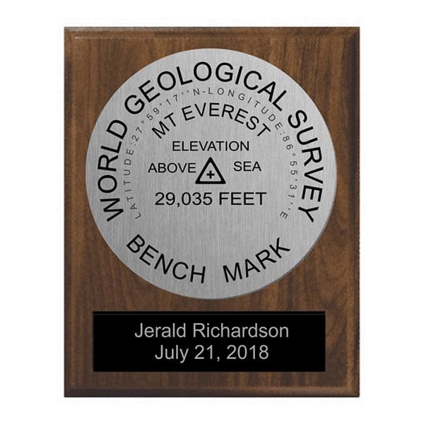 A plaque with the world geological survey logo on it.