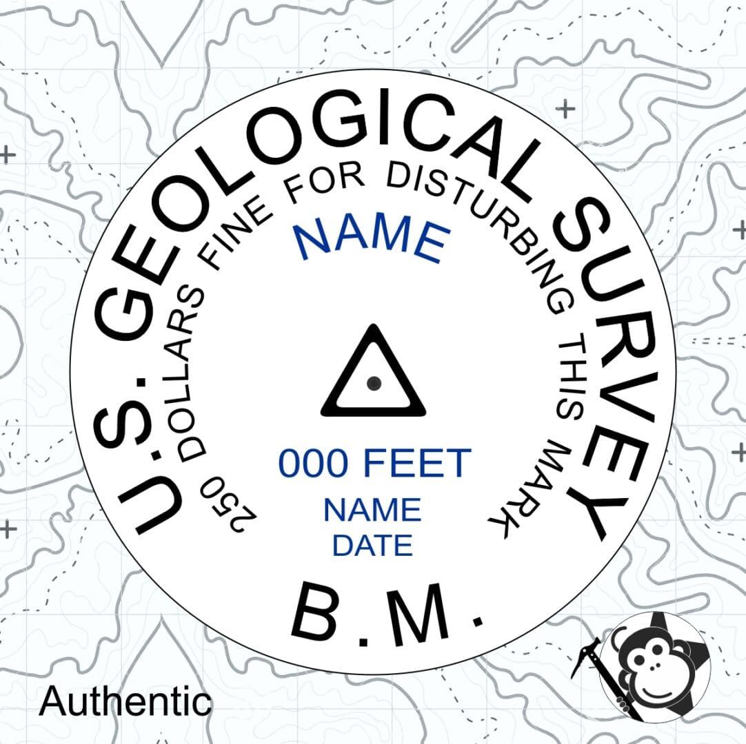 A sticker of the us geological survey with an arrow pointing to it.